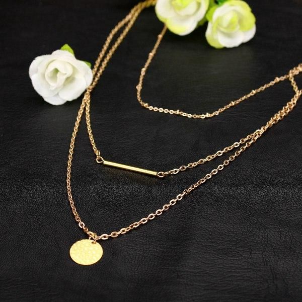 Collar Multicapa Con Varilla De Lentejuelas De Metal Cadena Chapada En Oro