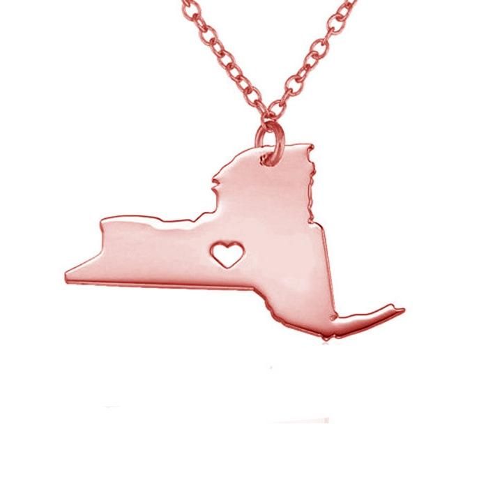 Collar De Plata Con Colgante De Corazón De Amor Con Mapa De Estados Unidos Y Nueva York