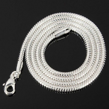 Collar Unisex De Cadenas De Serpiente Macizas Chapado En Plata De 3 mm