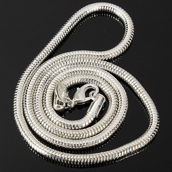 Collar Unisex De Cadenas De Serpiente Macizas Chapado En Plata De 3 mm