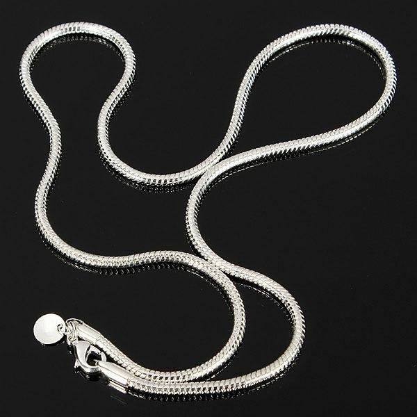 Collar Unisex De Cadenas De Serpiente Macizas Chapado En Plata De 3 mm