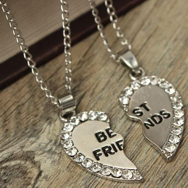 Collares Con Colgante De Mejor Amigo Con Piezas Dobles De Corazón Roto Con Diamantes De Imitación