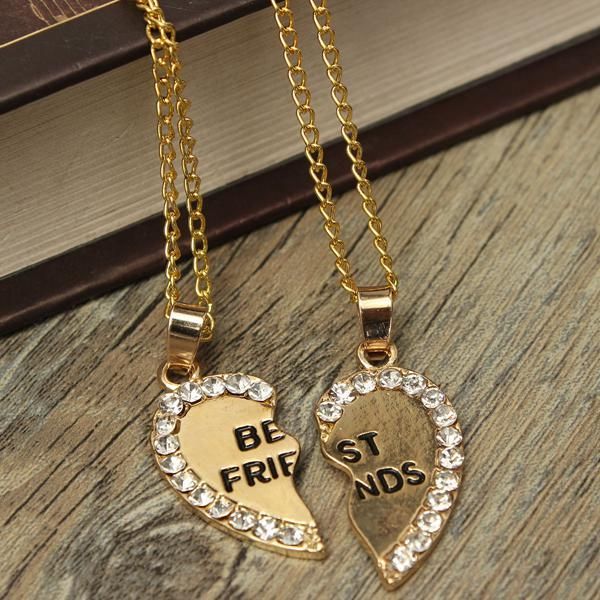 Collares Con Colgante De Mejor Amigo Con Piezas Dobles De Corazón Roto Con Diamantes De Imitación