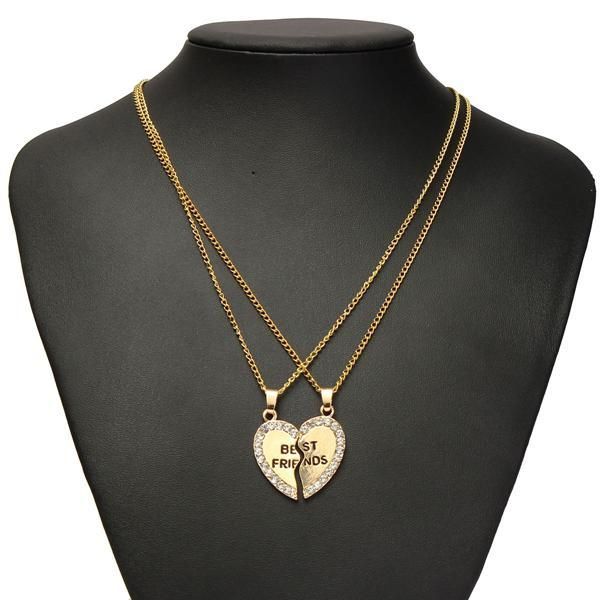 Collares Con Colgante De Mejor Amigo Con Piezas Dobles De Corazón Roto Con Diamantes De Imitación