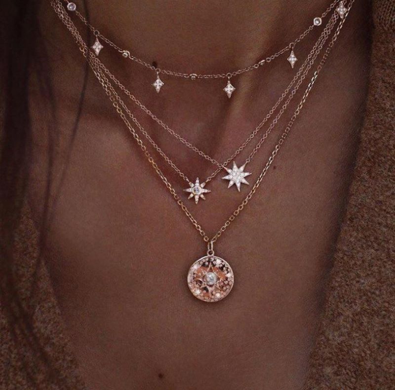 Collares Multicapa Bohemios Rebanada Redonda Perlas Cadena De Estrellas Collar Con Colgante De Media Luna Para Mujeres