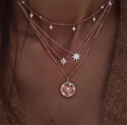 Collares Multicapa Bohemios Rebanada Redonda Perlas Cadena De Estrellas Collar Con Colgante De Media Luna Para Mujeres