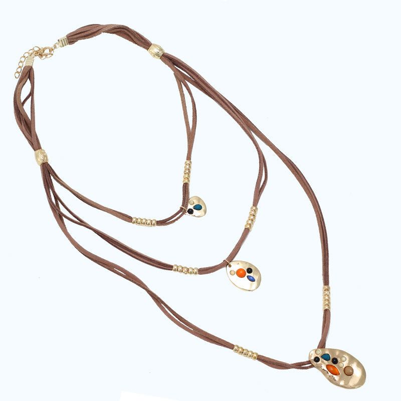 Collares Pendientes Geométricos Multicapa Bohemios Collar De Cuerda Trenzada Irregular Para Mujer