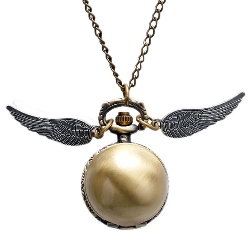 Golden Wings Snitch Reloj De Bolsillo De Cuarzo Collar Steampunk Quidditch Reloj De Bolsillo Para Hombres Y Mujeres