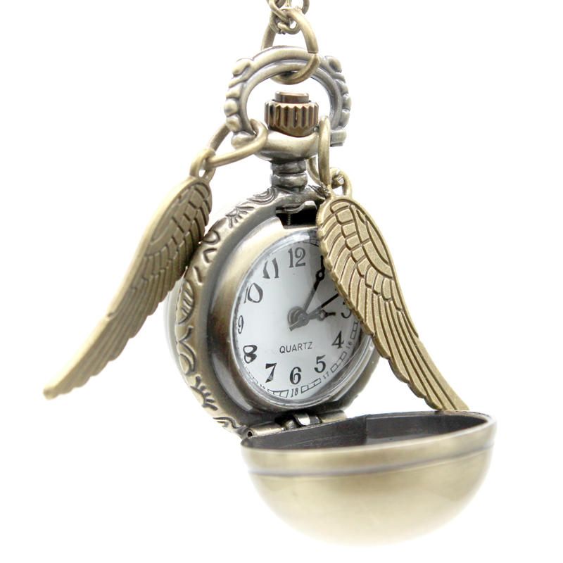 Golden Wings Snitch Reloj De Bolsillo De Cuarzo Collar Steampunk Quidditch Reloj De Bolsillo Para Hombres Y Mujeres