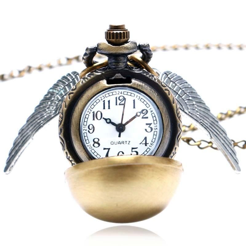 Golden Wings Snitch Reloj De Bolsillo De Cuarzo Collar Steampunk Quidditch Reloj De Bolsillo Para Hombres Y Mujeres