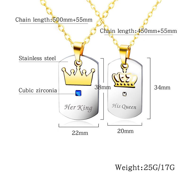 Her King His Queen Crown Pareja Collar De Acero De Titanio Cuadrado