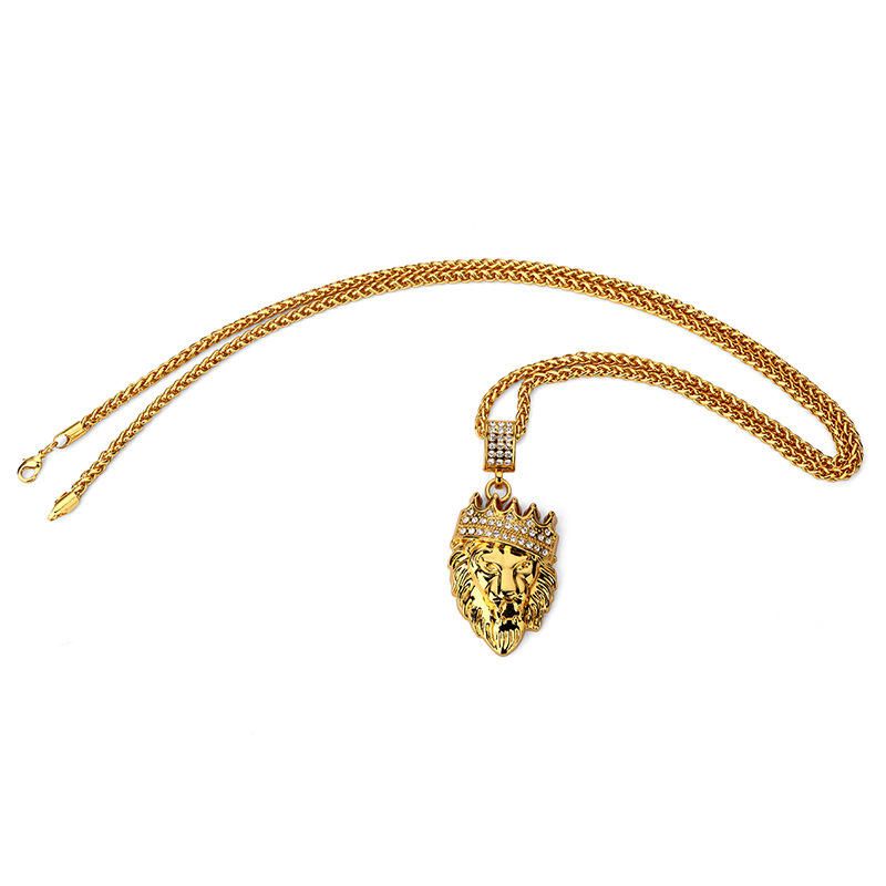 Hip Hop Fashion Gold Chain King Crown Lion Head Collar Con Colgante Para Hombres