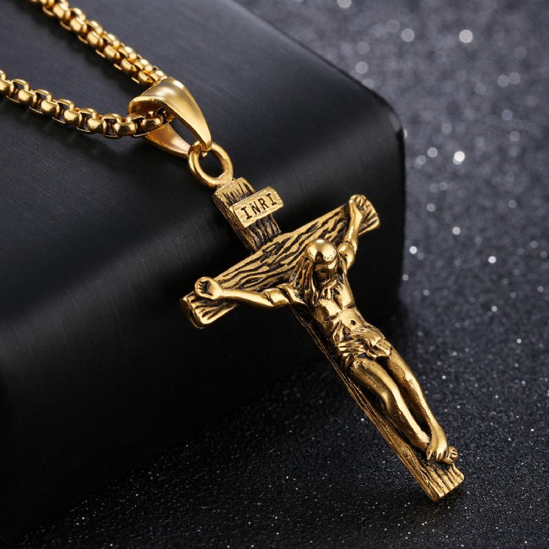 Jesus Cross Titanium Steel Colgante Para Hombre Collar De Acero Puro