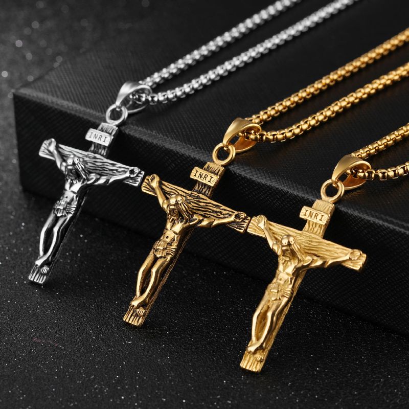 Jesus Cross Titanium Steel Colgante Para Hombre Collar De Acero Puro