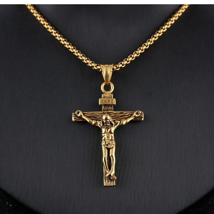 Jesus Cross Titanium Steel Colgante Para Hombre Collar De Acero Puro