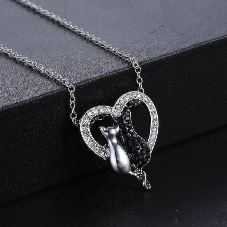 Lovely Couple Cats Heart Crystal Colgante Joyas Mujeres Collar Regalo