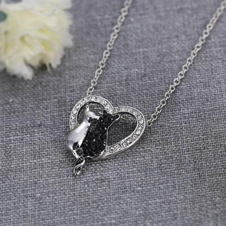 Lovely Couple Cats Heart Crystal Colgante Joyas Mujeres Collar Regalo