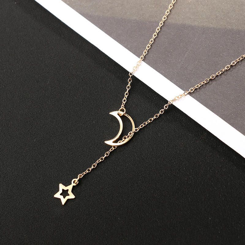 Moda Hollow Star Moon Colgante Collar Largo Collares Minimalistas Simples Para Mujeres