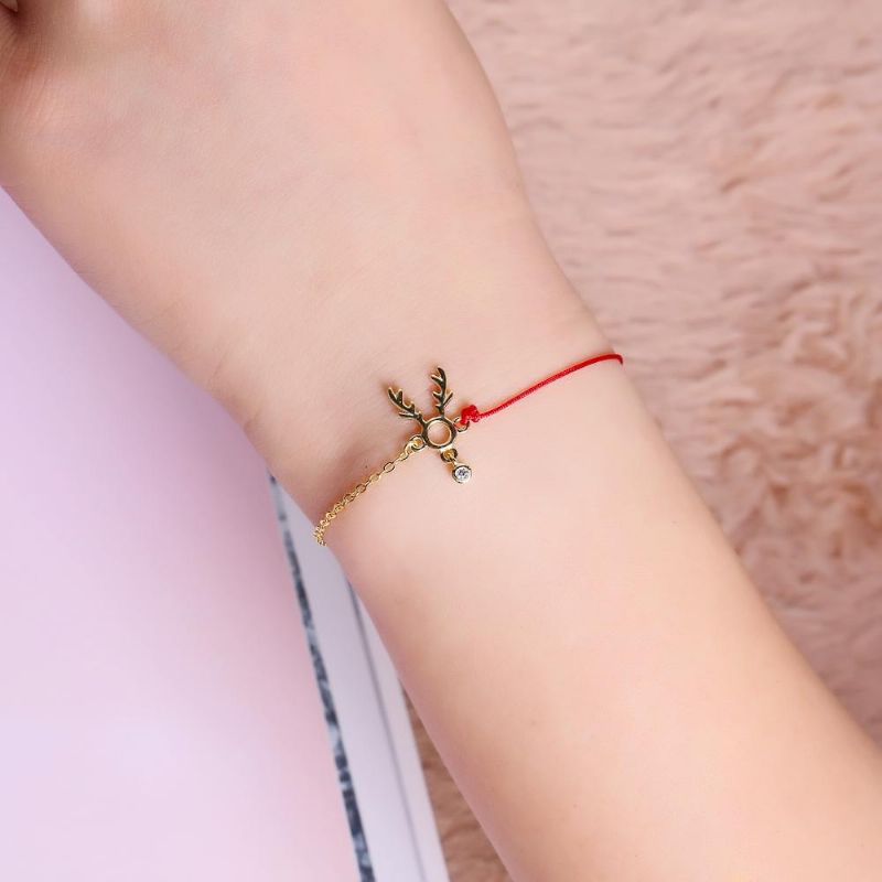 Moda Lucky Thin Red Rope 925 Pulseras De Plata Esterlina Elk Deer Zirconia Pulsera Para Mujer