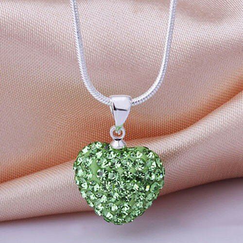 Moda Mujer Corazón De Cristal 925 Plata Esterlina Cadena De Serpiente Colgante Collar Joyería