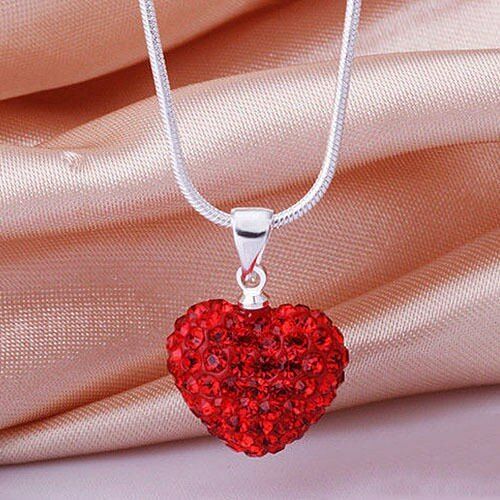 Moda Mujer Corazón De Cristal 925 Plata Esterlina Cadena De Serpiente Colgante Collar Joyería