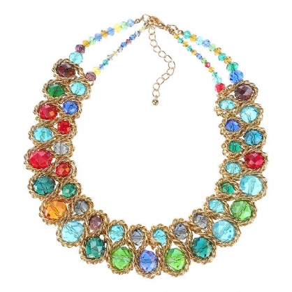 Mujeres Multicolor Crystal Charm Gold Exagerado Babero Declaración Collar Joyería Regalo