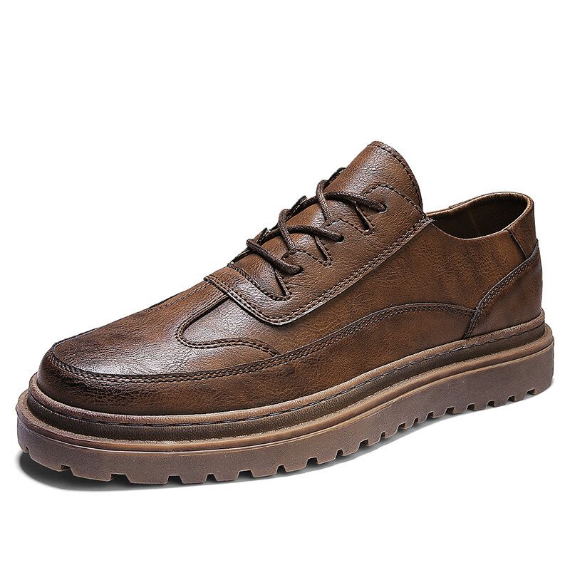 Hombres Brogue Cuero De Microfibra Antideslizante Zapatos Casuales De Época Usable