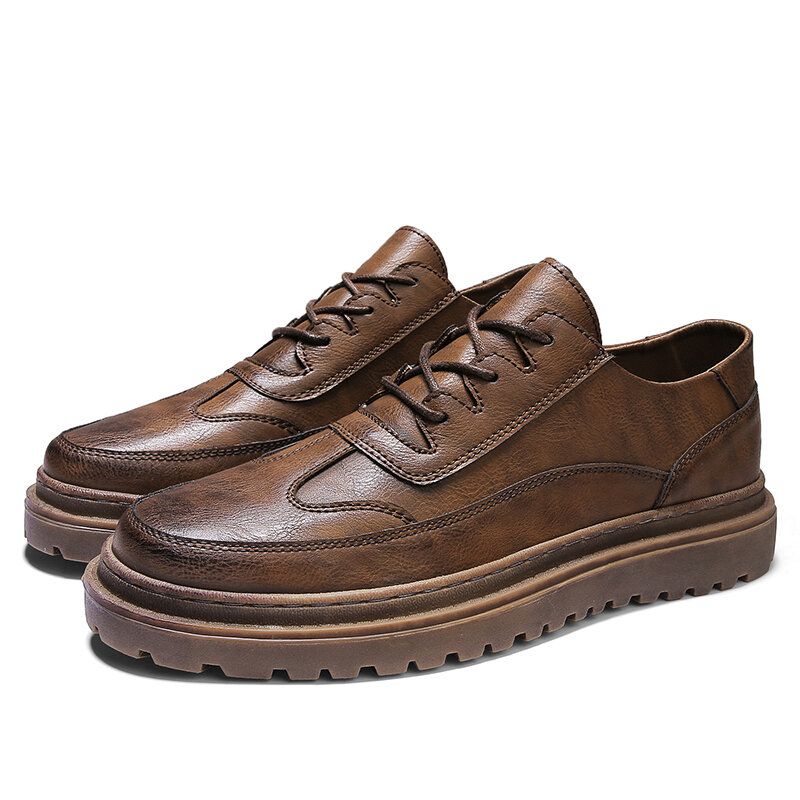 Hombres Brogue Cuero De Microfibra Antideslizante Zapatos Casuales De Época Usable