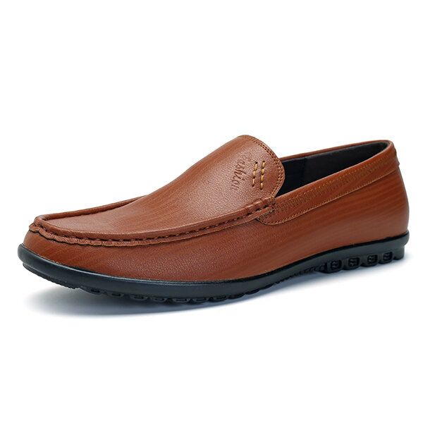 Hombres Casual Business Suela Cómoda Cuero Genuino Slip On Mocasines Planos