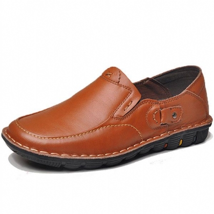 Hombres Comft Casual Banda Elástica Cuero Genuino Slip On Mocasines Planos