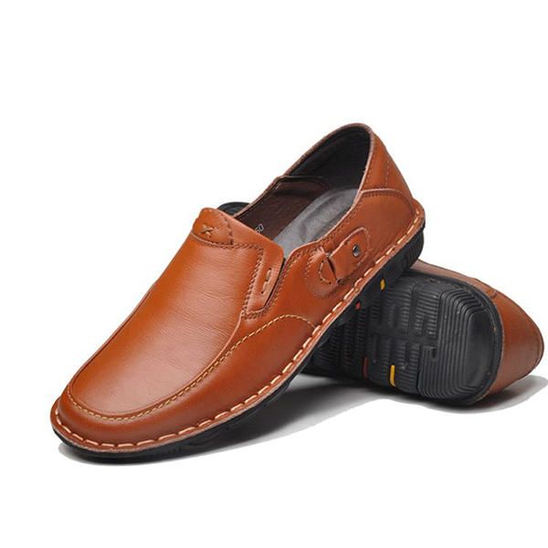 Hombres Comft Casual Banda Elástica Cuero Genuino Slip On Mocasines Planos