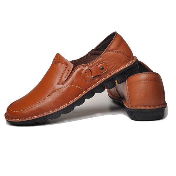 Hombres Comft Casual Banda Elástica Cuero Genuino Slip On Mocasines Planos