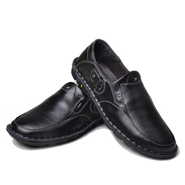 Hombres Comft Casual Banda Elástica Cuero Genuino Slip On Mocasines Planos