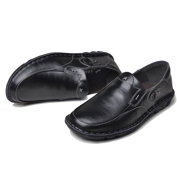 Hombres Comft Casual Banda Elástica Cuero Genuino Slip On Mocasines Planos