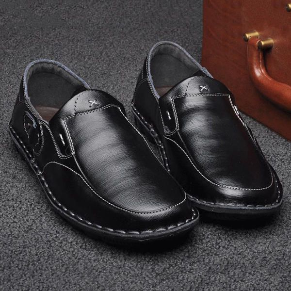 Hombres Comft Casual Banda Elástica Cuero Genuino Slip On Mocasines Planos