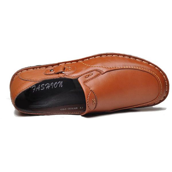 Hombres Comft Casual Banda Elástica Cuero Genuino Slip On Mocasines Planos