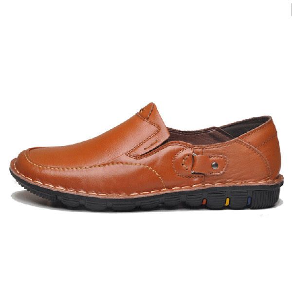 Hombres Comft Casual Banda Elástica Cuero Genuino Slip On Mocasines Planos