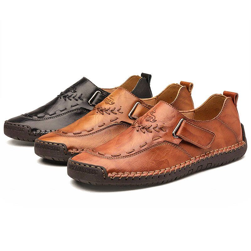 Hombres De Cuero Genuino Cosido A Mano Transpirable Suela Suave Gancho Bucle Oxfords Zapatos Casuales