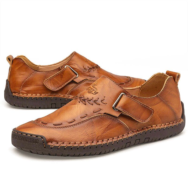 Hombres De Cuero Genuino Cosido A Mano Transpirable Suela Suave Gancho Bucle Oxfords Zapatos Casuales