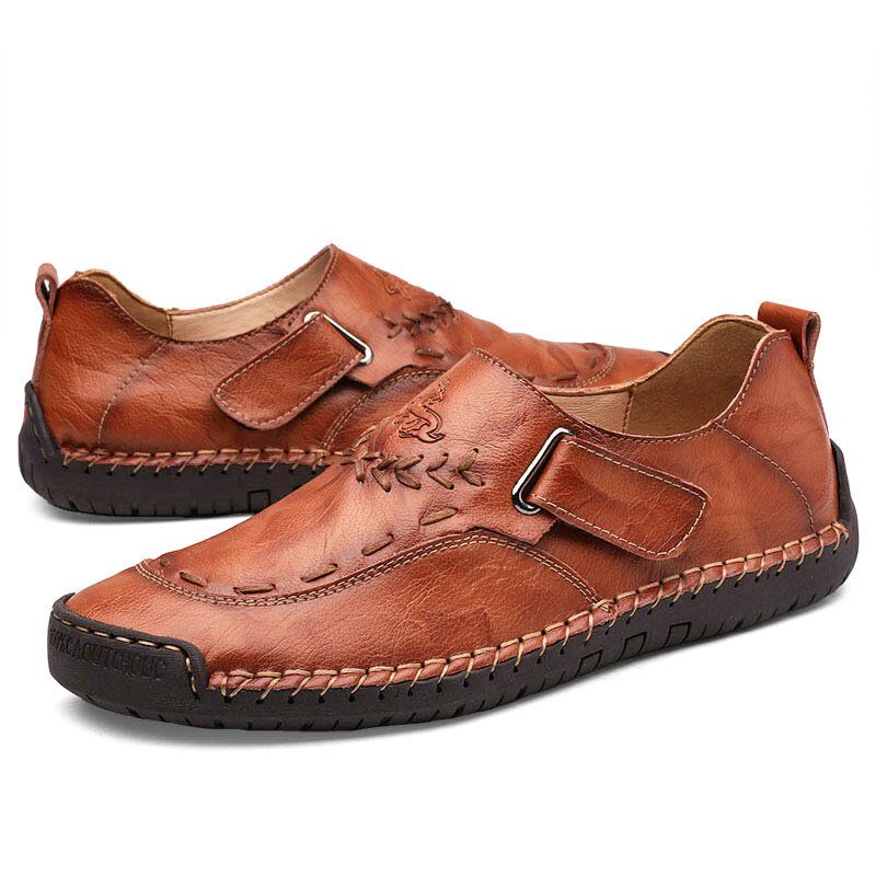 Hombres De Cuero Genuino Cosido A Mano Transpirable Suela Suave Gancho Bucle Oxfords Zapatos Casuales