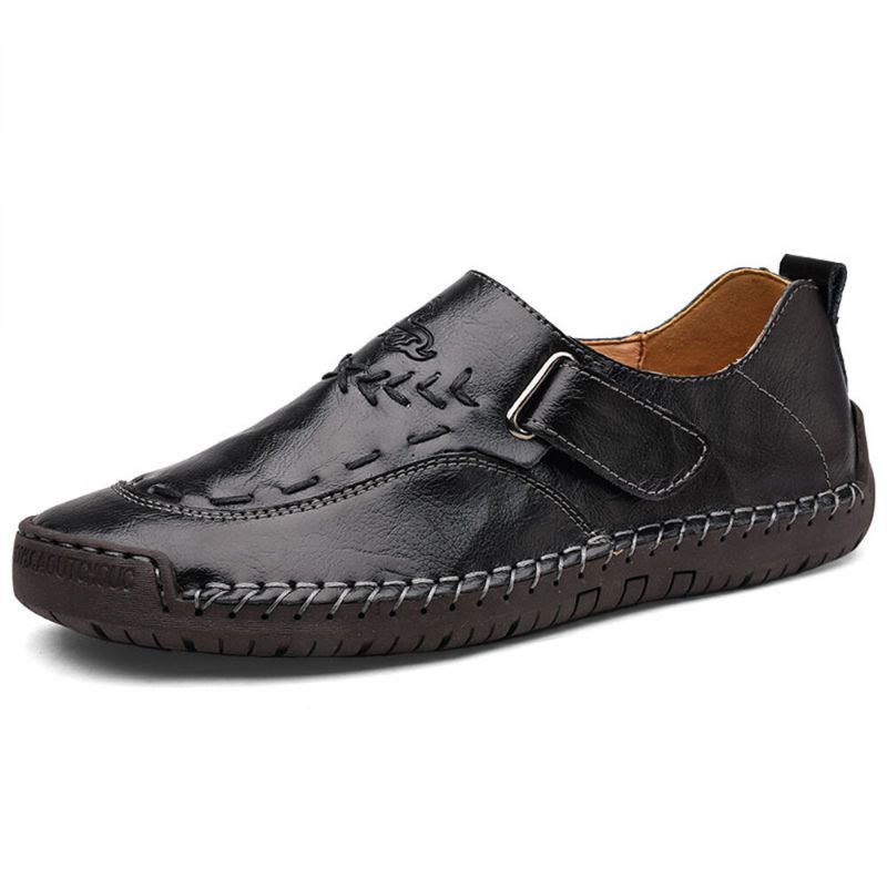 Hombres De Cuero Genuino Cosido A Mano Transpirable Suela Suave Gancho Bucle Oxfords Zapatos Casuales