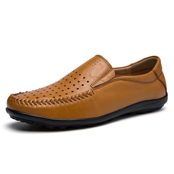 Hombres De Cuero Suave Y Transpirable Hollow Outs Mocasines Planos