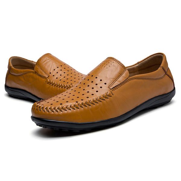 Hombres De Cuero Suave Y Transpirable Hollow Outs Mocasines Planos