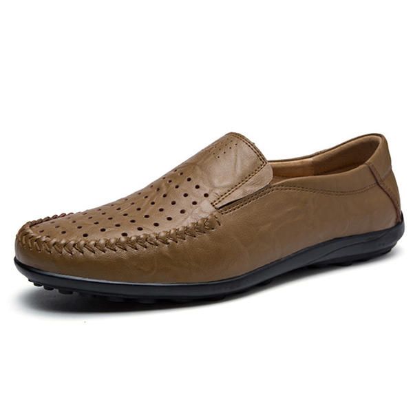 Hombres De Cuero Suave Y Transpirable Hollow Outs Mocasines Planos