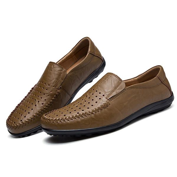 Hombres De Cuero Suave Y Transpirable Hollow Outs Mocasines Planos