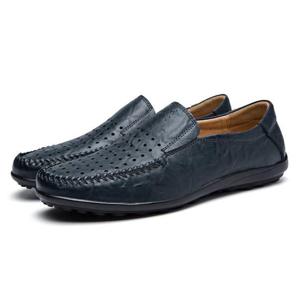 Hombres De Cuero Suave Y Transpirable Hollow Outs Mocasines Planos