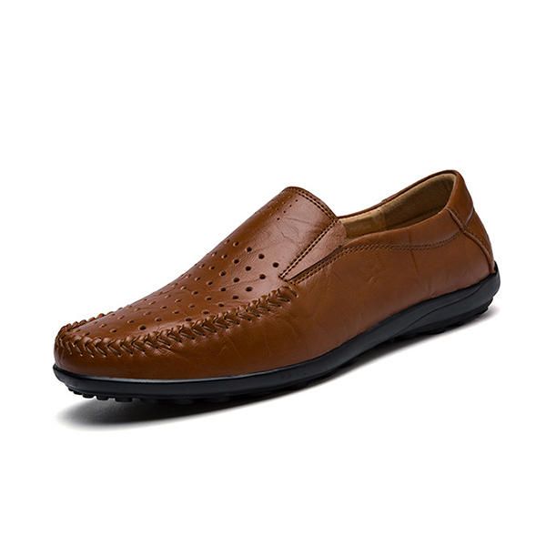 Hombres De Cuero Suave Y Transpirable Hollow Outs Mocasines Planos