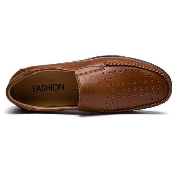 Hombres De Cuero Suave Y Transpirable Hollow Outs Mocasines Planos