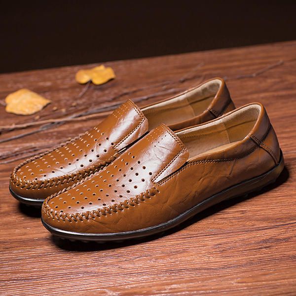 Hombres De Cuero Suave Y Transpirable Hollow Outs Mocasines Planos