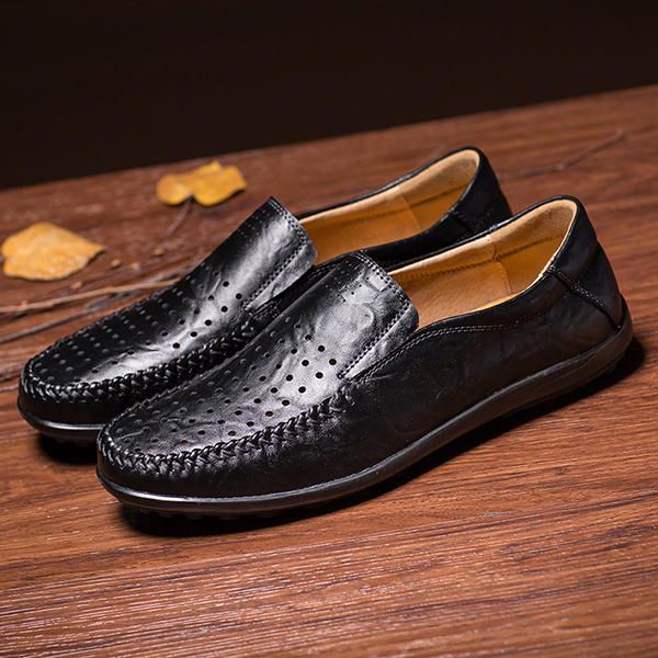 Hombres De Cuero Suave Y Transpirable Hollow Outs Mocasines Planos